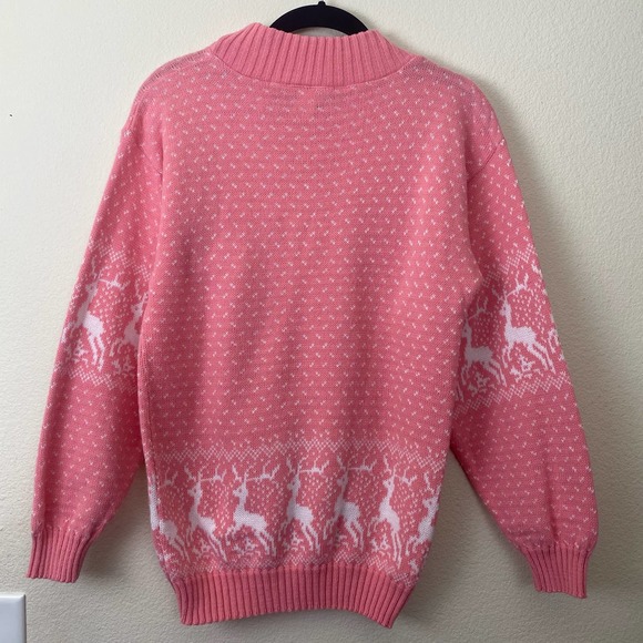 VTG Pink Holiday Print Acrylic Made In The USA Sweater - Picture 4 of 10